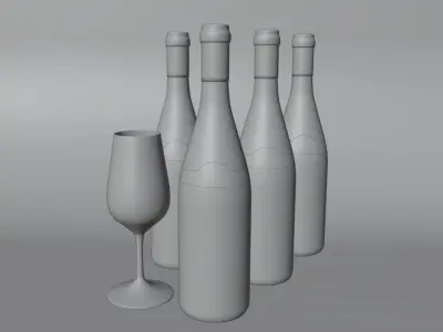 Burgundy red wine bottle with glass 3D model