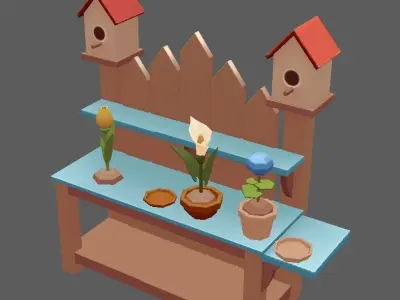 Stylized Vintage Garden Set Low-poly 3D model