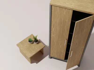 Wood Metal 2-Doors Office File Cabinet with Center Table Low-poly 3D model