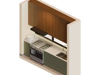 Matcha Isometric Kitchen Interior 3D model
