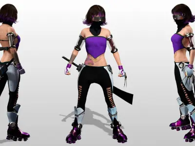 Cyber Ninja Girl Stylized Futuristic Female Character Low-poly 3D model