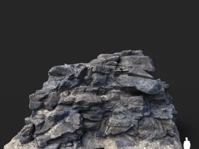 Low poly Big Gray Rough Rock Cliff Collection 210323 Low-poly 3D model