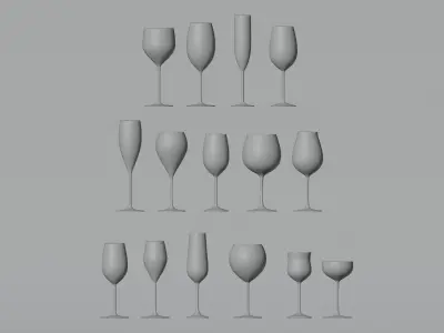 Set of Wine Glass 3D Model 3D model