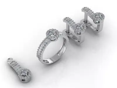 Mini Set Ring Pendant Earrings STL 3DM Womens Jewelry 3D print model