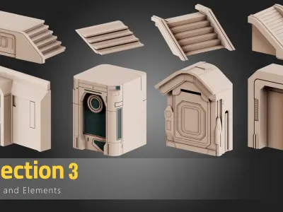 80 Sci-Fi Elements - Kitbash Low-poly 3D model
