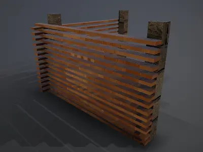 Wooden corner fence Low-poly 3D model