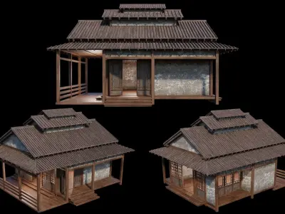 Medieval  Japanese Houses  - 4K Textures Game Ready Low-poly 3D model buy