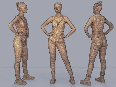 Slightly Tense Girl with Smartwatch and Smartphone 3D model