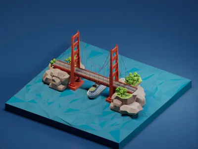 Golden Gate Bridge Low-poly 3D model buy