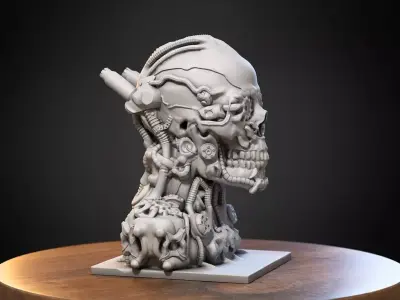 Skull robot Headphone Stand Cyborg skull robot Headset Stand 3D print model