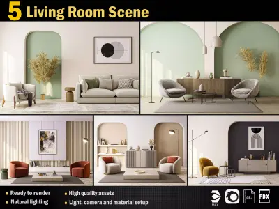 5 Interior living room scene collection Vol 2 3D Model Pack