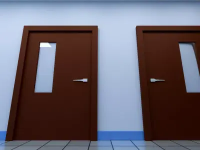 New Hospital Corridor with Lighting and chairs Low-poly 3D model