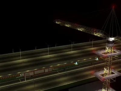 Flyover crane on highway at night Free 3D model