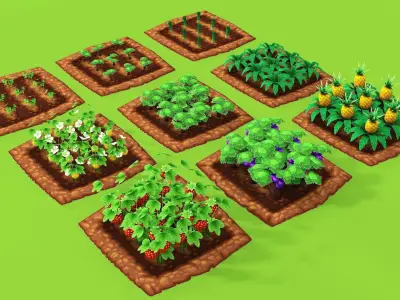 Happy Cartoon Field Low-poly 3D model