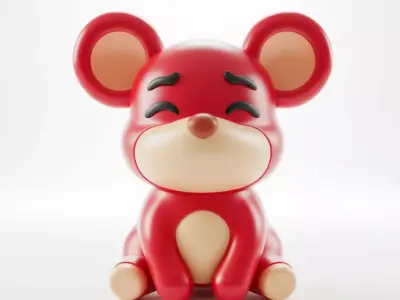 Cute Red Mouse Toy Stylized Cartoonish Rodent Big Ears 3D Low-poly 3D model