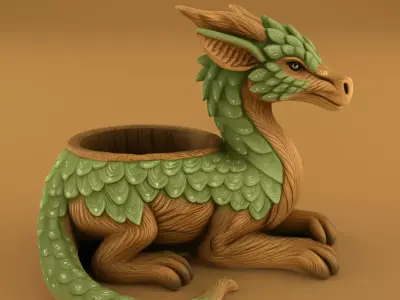 Leafy Dragon Planter 3D Model STL 3D print model