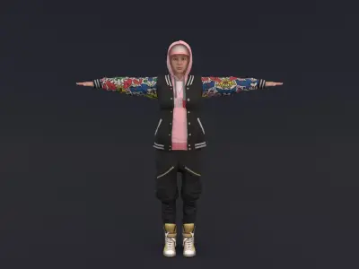 HipHop Girl Rigged 3D Modle Low-poly 3D model