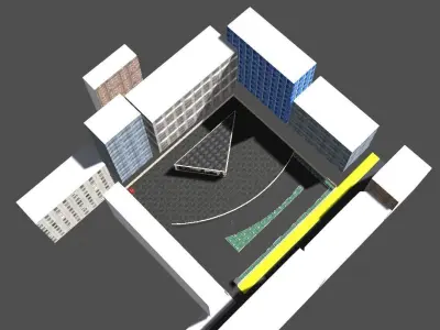 Modern shopping mall exterior Low-poly 3D model