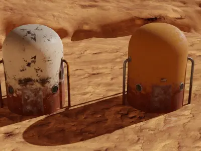 Mars module and landscape 3D models Low-poly 3D model