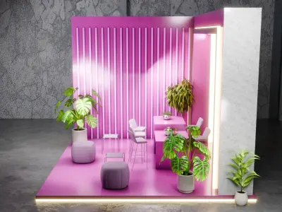 High Quality 3D Modern Exhibition Booth LED Minimalist Aesthetic 3D model