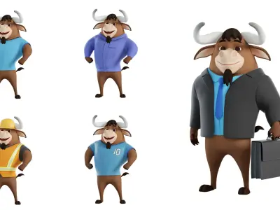 Cartoon Mascot Bull Rigged 3D model 3D model purchase