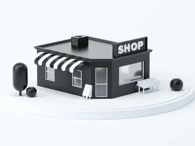Shop market cartoon low poly 3D model Low-poly 3D model