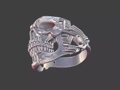 cyber robot skull ring biker jewelry 3D print model