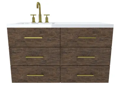 Vanity bathroom with drawers and brass faucet 3D model