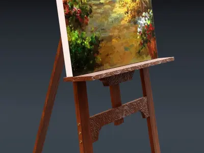 Carved Wood Easel for Painting 3D model