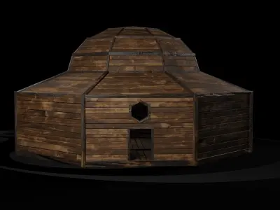 AAA Wooden Enterable Medieval Primal Thatched Cottage Hut 09 R Low-poly 3D model