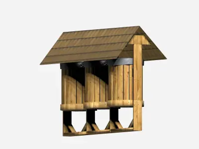 Wooden big triple street dust bin with carrier bag Low-poly 3D model