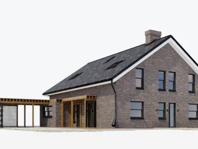 Large cottage with a canopy and a swimming pool 3D model