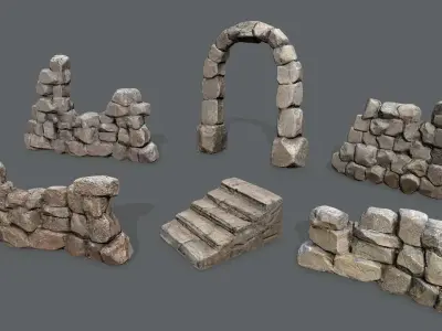 wall set Low-poly 3D model