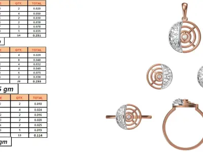 Light wt Ring Earrings Pendant set 3dm stl 1-render details 3D print model