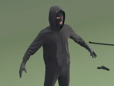  Robber Wearing Mask and Hood Rigged for Cinema 4D 
