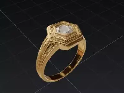Hexa Lux Minimal Gold Ring with Diamond Cut 3D print model