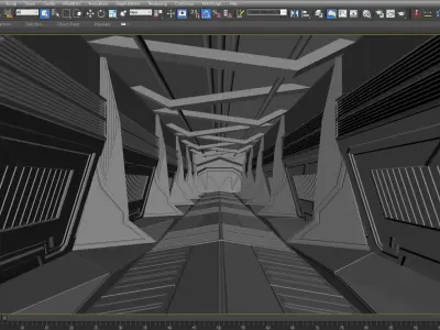 SCI FI INTERIOR SCENE SPACE SHIP CORRIDOR Low-poly 3D model