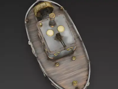 Steampunk Rusty Paddleboat House 3D Model Low-poly 3D model