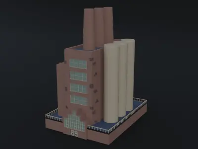 Cartoon factories Polygonal Style Low-poly 3D model