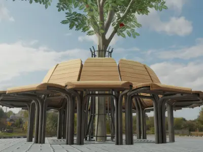 Round Bench with Citytree Version 2 Low-poly 3D model