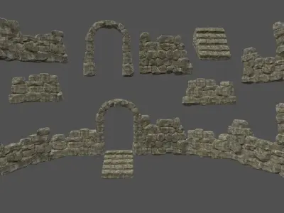 wall set 1 stone Low-poly 3D model