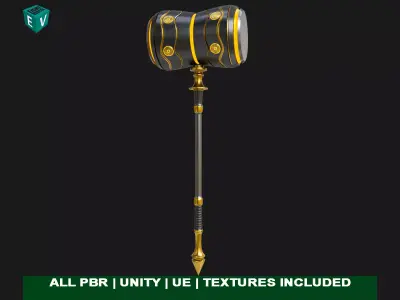 Sci Fi Battle Hammer 03 All PBR Unity UE Textures Included Low-poly 3D model