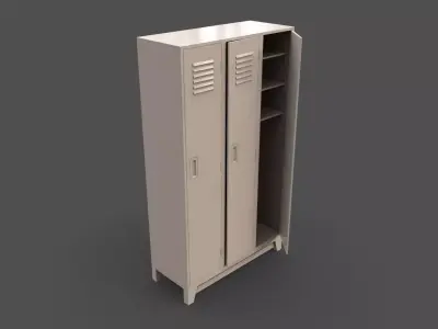 PBR School Gym Locker 08 - White Low-poly 3D model