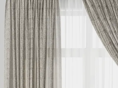 Curtain with rod 27 Linen Curtain patterned curtain HBH Low-poly 3D model