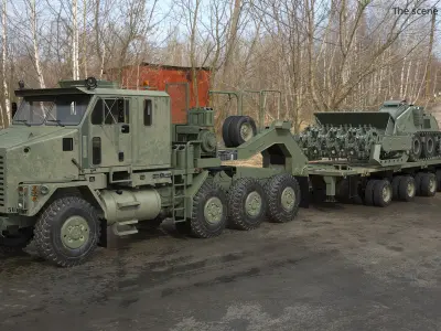  Heavy-Duty Military Truck with Demining Robot Cargo Military Green 