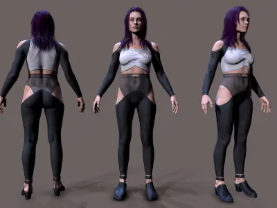 Cyberpunk lady Low-poly 3D model