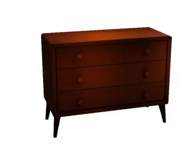 Mid-Century Modern Wooden 3-Drawer Dresser Dark Wood Low-poly 3D model