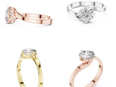 Modern Bypass Curve Engagement Ring CAD Design STL 3DM 3D print model