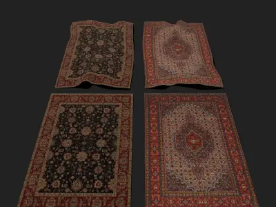 Medieval Style Flower Tapestry and Persian Red Tapestry 3D Model Pack