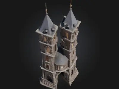 Twin Towers of Light  Beacons in a Mystical Realm 3D model
